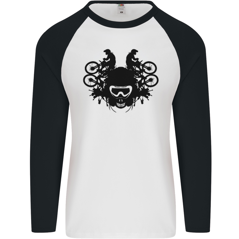 Motocross Face Mens L/S Baseball T-Shirt White/Black