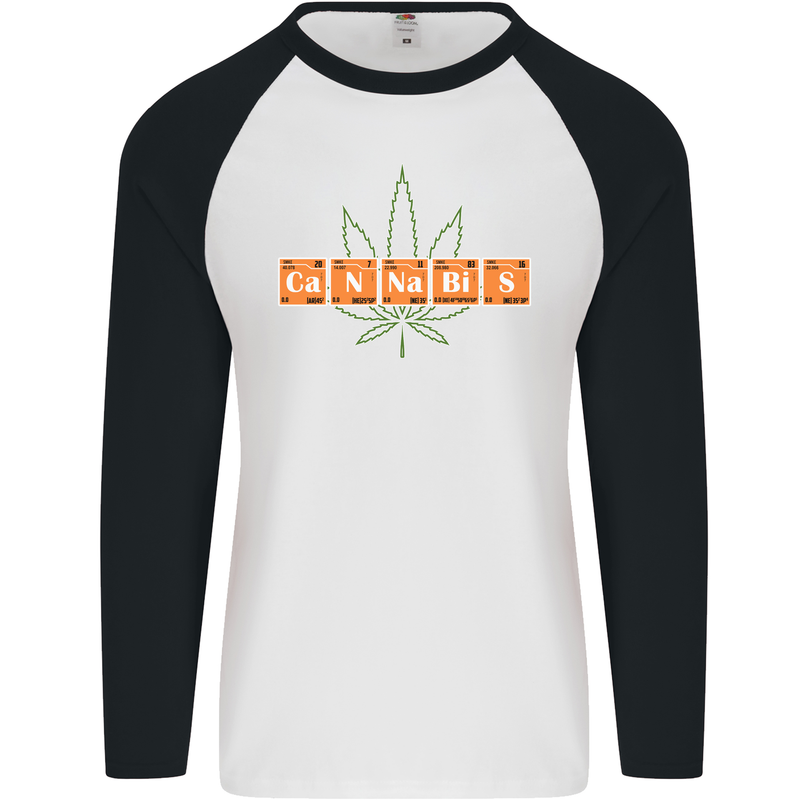 Cannabis Periodic Table Chemistry Weed Mens L/S Baseball T-Shirt White/Black