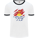 Torn Kiribati Flag Day Football Mens Ringer T-Shirt White/Black