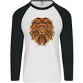 Mandala Art Lion Mens L/S Baseball T-Shirt White/Black