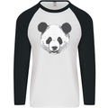 A Panda Bear Face Mens L/S Baseball T-Shirt White/Black