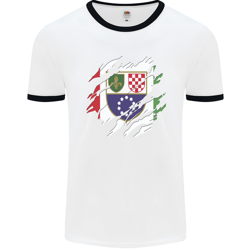 Torn Bosnia and Herzegovina Flag Day Football Mens Ringer T-Shirt White/Black