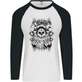 Lucky Dice Skull Motorbike Biker Motorcycle Mens L/S Baseball T-Shirt White/Black