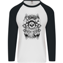 Lucky Dice Skull Motorbike Biker Motorcycle Mens L/S Baseball T-Shirt White/Black