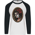 Day of the Dead La Catrina DOTD Sugar Skull Mens L/S Baseball T-Shirt White/Black