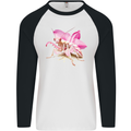 An Orchid Mantis Mens L/S Baseball T-Shirt White/Black