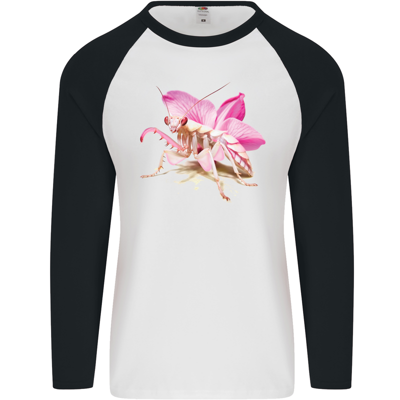 An Orchid Mantis Mens L/S Baseball T-Shirt White/Black