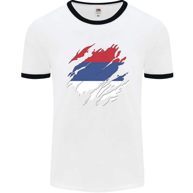 Torn Flag Puerto Rico Mens Ringer T-Shirt White/Black