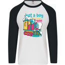 Just a Boy Who Loves Trains Spotter Engine Mens L/S Baseball T-Shirt White/Black
