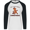 Gingerbread Man Unicorn Christmas Mens L/S Baseball T-Shirt White/Black