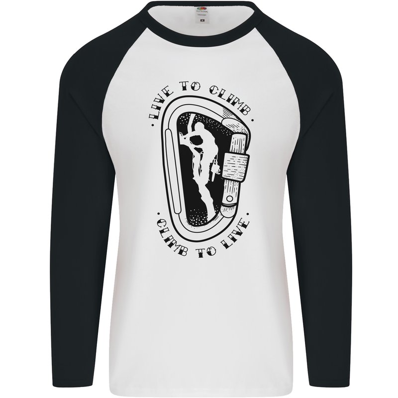 Rock Climbing Live to Climb  Climber Mens L/S Baseball T-Shirt White/Black