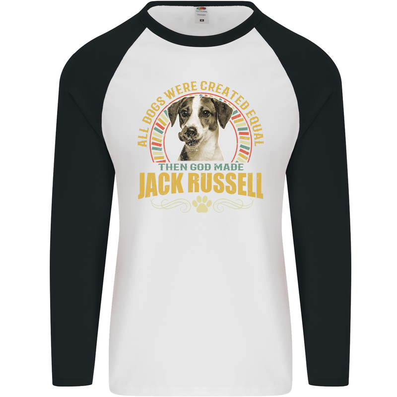 A Jack Russell Dog Mens L/S Baseball T-Shirt White/Black