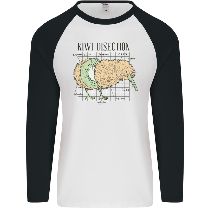 Funny Kiwi Fruit Bird Disection Mens L/S Baseball T-Shirt White/Black