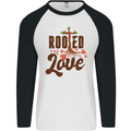 Christian Rooted in Love Christianity Jesus Mens L/S Baseball T-Shirt White/Black