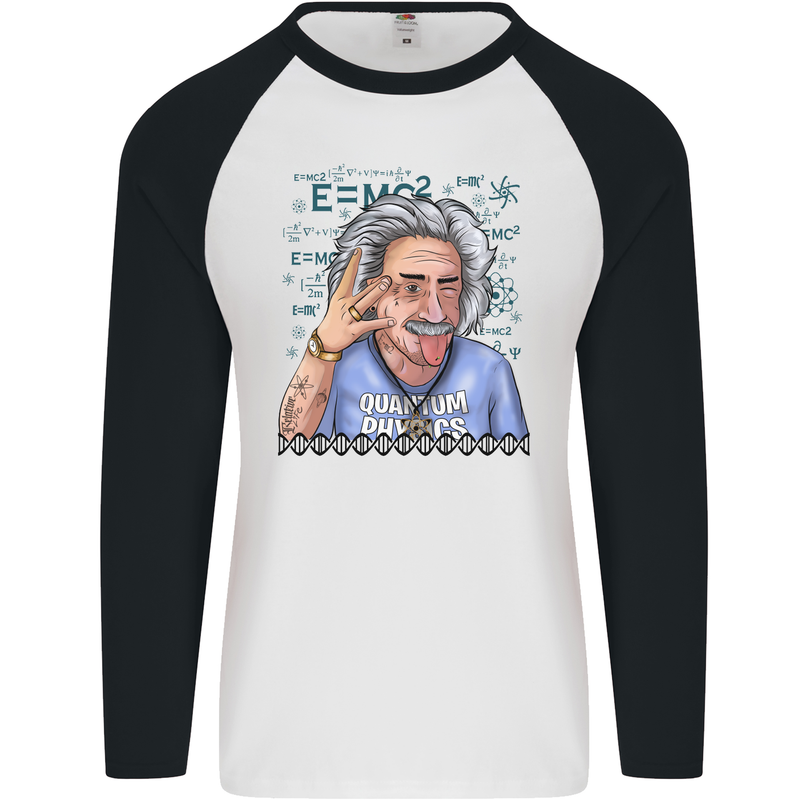 Einstein Science Quantum Physics Maths Geek Mens L/S Baseball T-Shirt White/Black