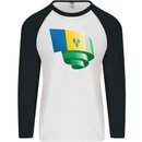 Curled Saint Vincent and Grenadines Flag Football Mens L/S Baseball T-Shirt White/Black