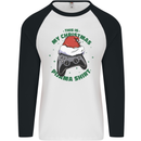 Christmas Gamer Pyjama Video Game Joypad Xmas Mens L/S Baseball T-Shirt White/Black