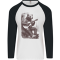 A Cool Bear Playing the Acoustic Guitar Mens L/S Baseball T-Shirt White/Black