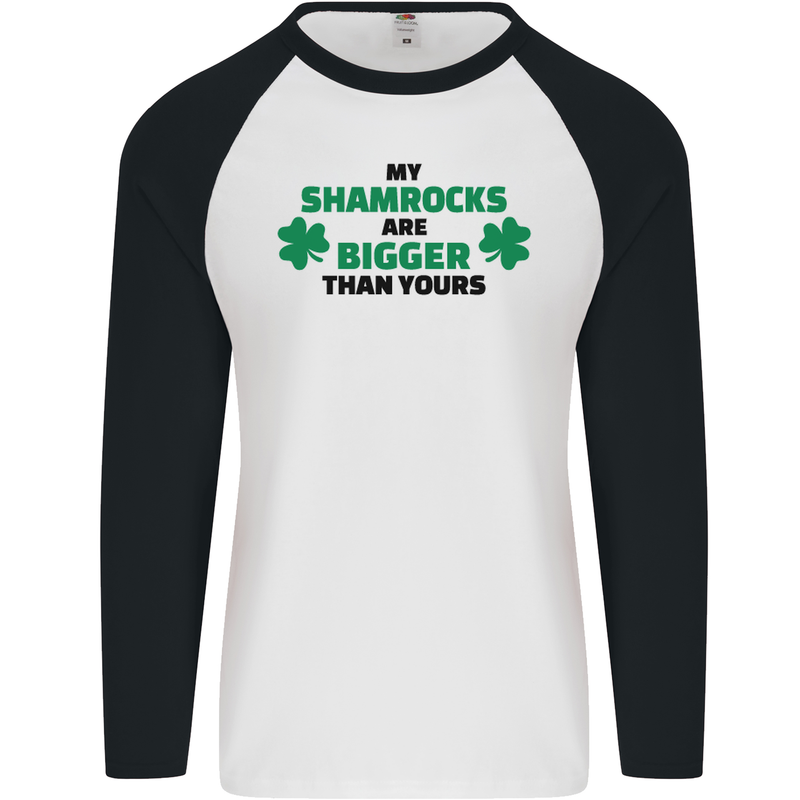 My Shamrocks Funny St. Patrick's Day Boobs Mens L/S Baseball T-Shirt White/Black