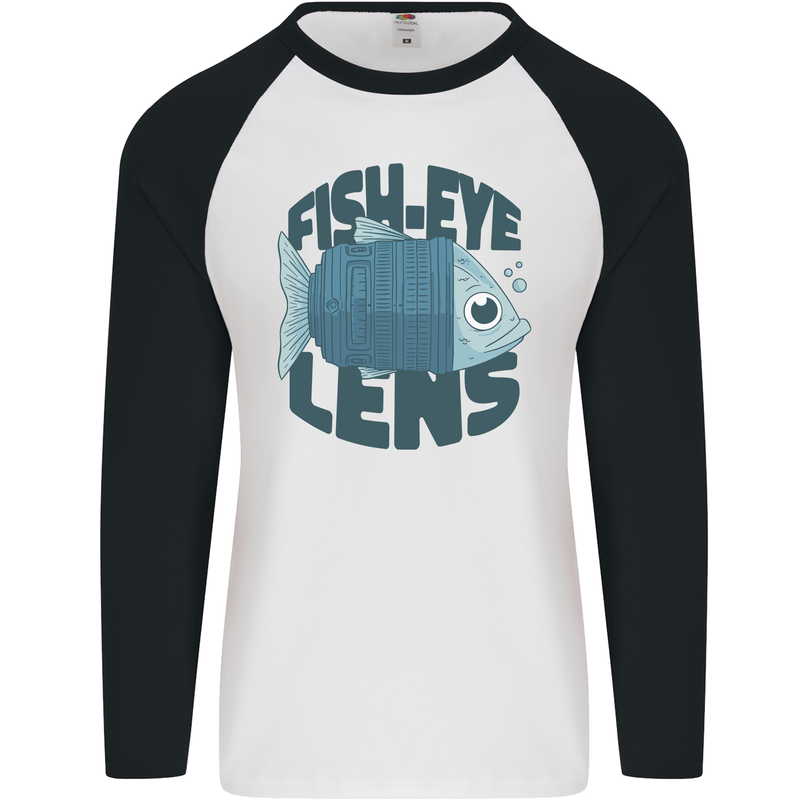 Fisheye Lens Funny Photography Photographer Mens L/S Baseball T-Shirt White/Black