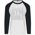 Gym Training Top Bodybuilding Weightlifting Mens L/S Baseball T-Shirt White/Black