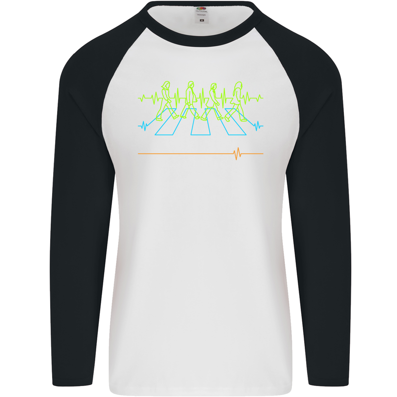 Electrocardiography Music Abby Road Mens L/S Baseball T-Shirt White/Black
