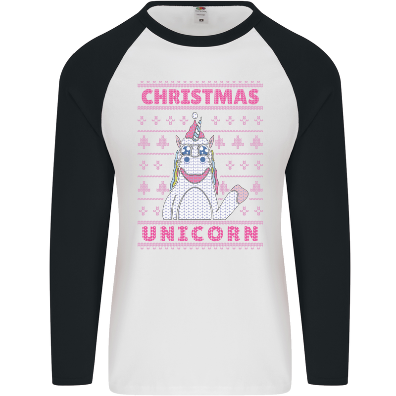 Funny Christmas Unicorn Mens L/S Baseball T-Shirt White/Black