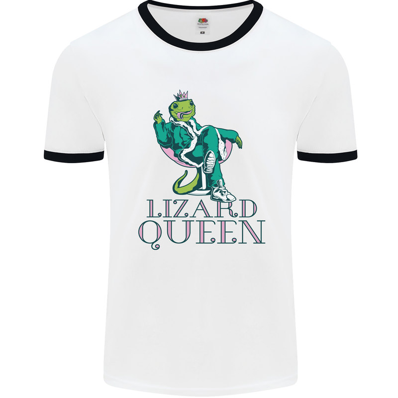 Lizard Queen Chameleon Bearded Dragon Mens Ringer T-Shirt White/Black