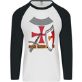 Knights Templar Fancy Dress St Georges Day Mens L/S Baseball T-Shirt White/Black