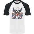 Union Jack Biker Motorbike Motorcycle Skull Mens S/S Baseball T-Shirt White/Black