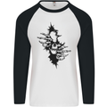 A Skull From a Ripped Shirt Gothic Goth Biker Mens L/S Baseball T-Shirt White/Black