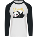 Kawaii Panda Bear Cute Mens L/S Baseball T-Shirt White/Black