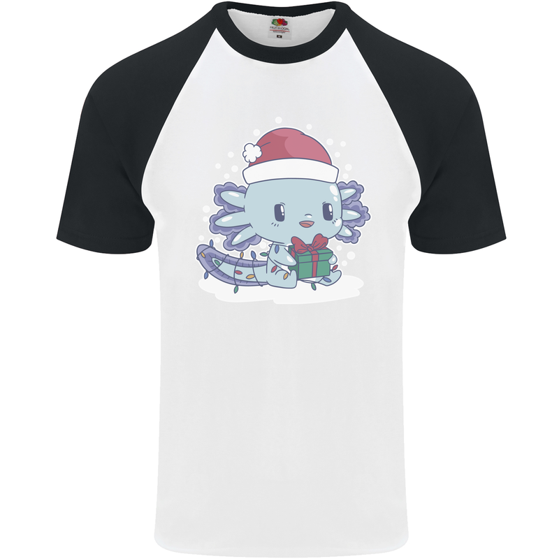 Cute Christmas Axoloti Wearing a Chirstmas Hat Xmas Mens S/S Baseball T-Shirt White/Black