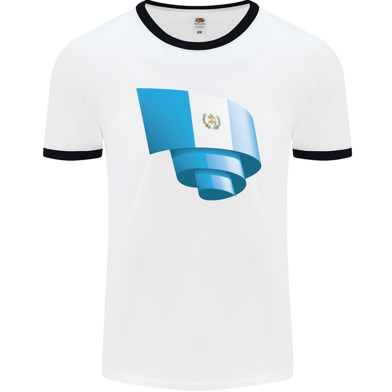 Curled Guatemala Flag Guatemalan Day Football Mens Ringer T-Shirt White/Black