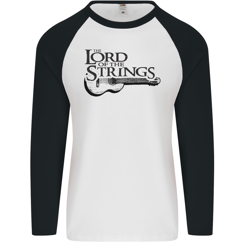 Lord of the Strings Guitarist Guitar Mens L/S Baseball T-Shirt White/Black