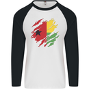Torn Guinea-Bissau Flag Day Football Mens L/S Baseball T-Shirt White/Black