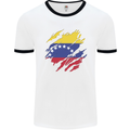 Torn Venezuela Flag Venezuelans Day Football Mens Ringer T-Shirt White/Black