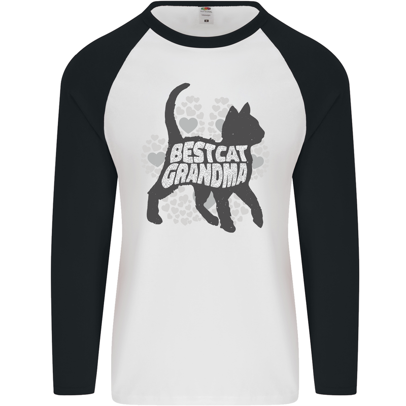 Best Cat Grandma Mens L/S Baseball T-Shirt White/Black