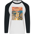 Cat Scream Painting Parody Mens L/S Baseball T-Shirt White/Black