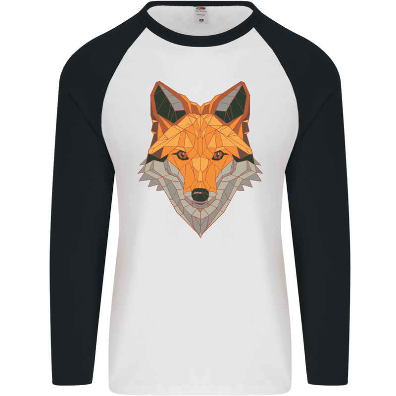 Polygonal Fox Mens L/S Baseball T-Shirt White/Black