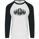 Devil Rider Motorcycle Motorbike Biker Mens L/S Baseball T-Shirt White/Black