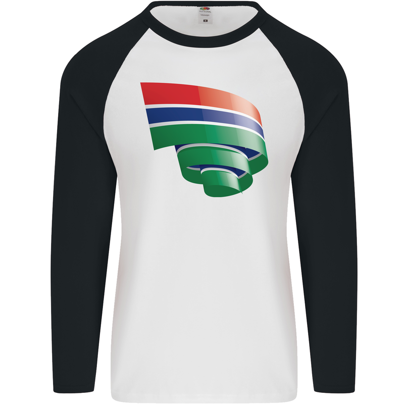 Curled Gambia Flag Gambian Day Football Mens L/S Baseball T-Shirt White/Black