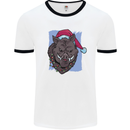A Christmas Boar Wearing an Xmas Hat Pig Mens Ringer T-Shirt White/Black