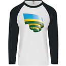 Curled Rwanda Flag Rwandan Day Football Mens L/S Baseball T-Shirt White/Black