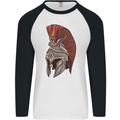 Roman Helmet Bodybuilding Gym Spartan Mens L/S Baseball T-Shirt White/Black