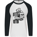 Bulldog Gym Training Top Weightlifting Mens L/S Baseball T-Shirt White/Black