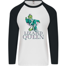 Lizard Queen Chameleon Bearded Dragon Mens L/S Baseball T-Shirt White/Black