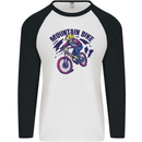 Cycling Mountain Bike Bicycle Cyclist MTB Mens L/S Baseball T-Shirt White/Black