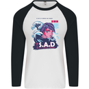 Music Vaporwave Anime Girl Emo SAD Mens L/S Baseball T-Shirt White/Black