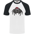 Christmas Tarantula Funny Xmas Hat Spider Mens S/S Baseball T-Shirt White/Black